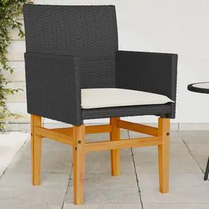 vidaXL Patio Chairs with Cushions Outdoor 2 Pcs Black Poly Rattan&Solid Wood