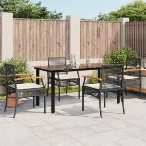 vidaXL Patio Dining Set with Cushions Furniture 5 Piece Black Poly Rattan