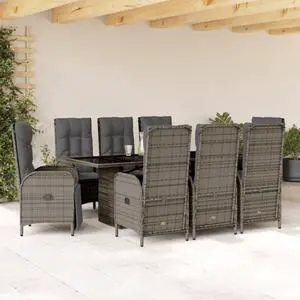 vidaXL Patio Dining Set with Cushions Garden Furniture 9 Piece Gray Poly Rattan