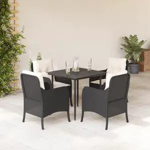 vidaXL Patio Dining Set with Cushions Garden Furniture 5 Piece Black Poly Rattan