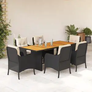 vidaXL Patio Dining Set with Cushions Garden Furniture 7 Piece Black Poly Rattan