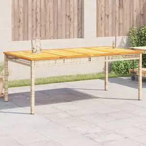 vidaXL Patio Table Outdoor Garden Furniture Beige Poly Rattan Acacia Wood