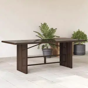 vidaXL Patio Table with Glass Top Outdoor Garden Furniture Brown Poly Rattan