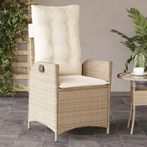 vidaXL Reclining Patio Chair with Cushions Outdoor Furniture Beige Poly Rattan
