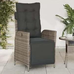 vidaXL Reclining Patio Chair with Footrest Outdoor Furniture Gray Poly Rattan