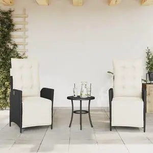 vidaXL Reclining Patio Chairs with Footrest Furniture 2 Pcs Black Poly Rattan
