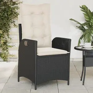 vidaXL Reclining Patio Chair with Cushions Outdoor Furniture Black Poly Rattan