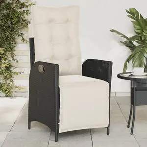 vidaXL Reclining Patio Chair with Footrest Outdoor Furniture Black Poly Rattan