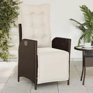 vidaXL Reclining Patio Chair with Cushions Outdoor Furniture Brown Poly Rattan