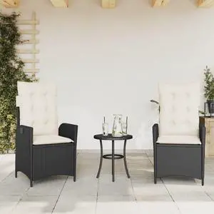 vidaXL Reclining Patio Chairs with Cushions Furniture 2 Pcs Black Poly Rattan
