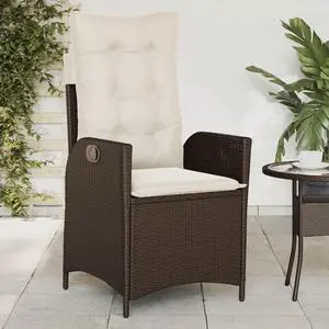 vidaXL Reclining Patio Chair with Cushions Outdoor Furniture Brown Poly Rattan