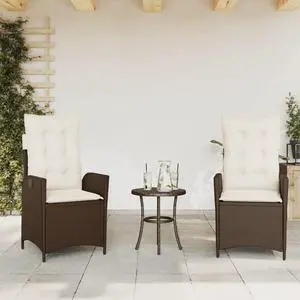 vidaXL Reclining Patio Chairs with Cushions Furniture 2 Pcs Brown Poly Rattan