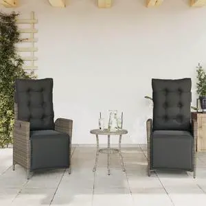 vidaXL Reclining Patio Chairs with Footrest Furniture 2 Pcs Gray Poly Rattan