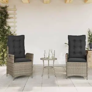 vidaXL Reclining Patio Chairs with Cushions Furniture 2 Pcs Gray Poly Rattan