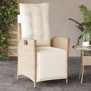 vidaXL Reclining Patio Chair with Footrest Outdoor Furniture Beige Poly Rattan
