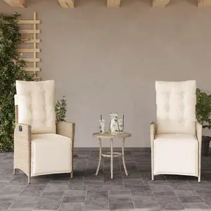 vidaXL Reclining Patio Chairs with Footrest Furniture 2 Pcs Beige Poly Rattan