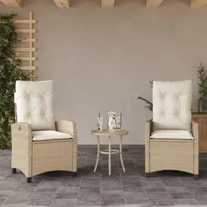 vidaXL Reclining Patio Chairs with Cushions Furniture 2 Pcs Beige Poly Rattan