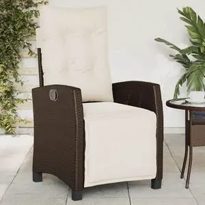 vidaXL Reclining Patio Chair with Footrest Outdoor Furniture Brown Poly Rattan