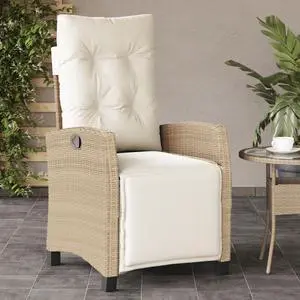 vidaXL Reclining Patio Chair with Footrest Outdoor Furniture Beige Poly Rattan