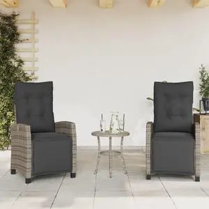 vidaXL Reclining Patio Chairs with Footrest Furniture 2 Pcs Gray Poly Rattan
