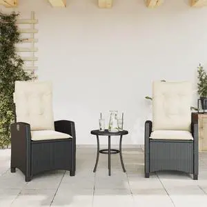 vidaXL Reclining Patio Chairs with Cushions Furniture 2 Pcs Black Poly Rattan