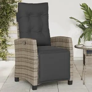vidaXL Reclining Patio Chair with Footrest Outdoor Furniture Gray Poly Rattan