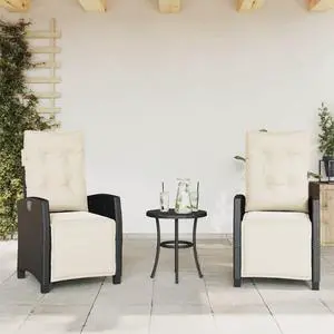 vidaXL Reclining Patio Chairs with Footrest Furniture 2 Pcs Black Poly Rattan
