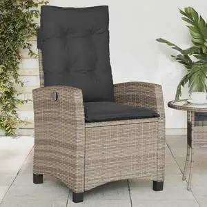 vidaXL Reclining Patio Chair with Cushions Outdoor Furniture Gray Poly Rattan
