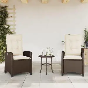 vidaXL Reclining Patio Chairs with Cushions Furniture 2 Pcs Brown Poly Rattan