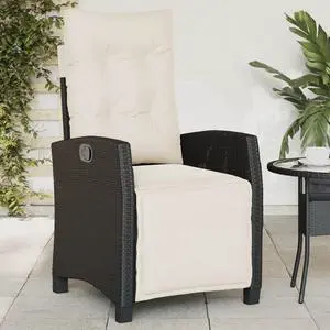 vidaXL Reclining Patio Chair with Footrest Outdoor Furniture Black Poly Rattan