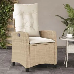 vidaXL Reclining Patio Chair with Cushions Outdoor Furniture Beige Poly Rattan