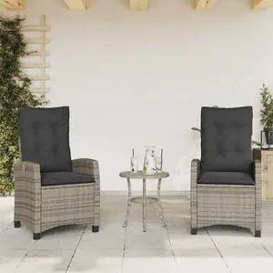 vidaXL Reclining Patio Chairs with Cushions Furniture 2 Pcs Gray Poly Rattan