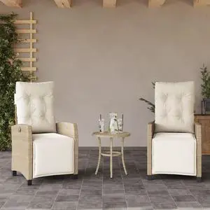 vidaXL Reclining Patio Chairs with Footrest Furniture 2 Pcs Beige Poly Rattan