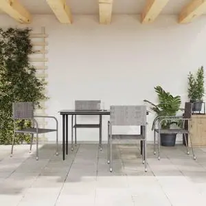 vidaXL Patio Dining Set Bistro Set 5 Piece Gray and Black Poly Rattan and Steel