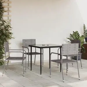 vidaXL Patio Dining Set Bistro Set 5 Piece Gray and Black Poly Rattan and Steel