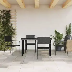 vidaXL Patio Dining Set Table and Chairs 5 Piece Black Poly Rattan and Steel