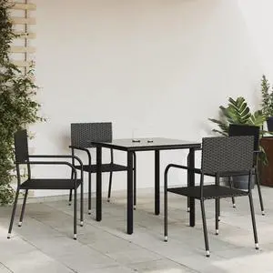 vidaXL Patio Dining Set Table and Chairs 5 Piece Black Poly Rattan and Steel