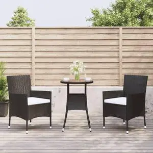 vidaXL Patio Bistro Set with Cushions Furniture 3 Piece Black Poly Rattan