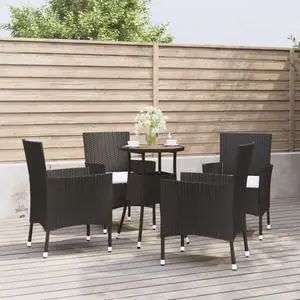 vidaXL Patio Bistro Set with Cushions Furniture 5 Piece Black Poly Rattan