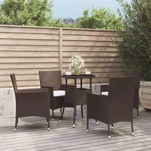 vidaXL Patio Bistro Set with Cushions Furniture 5 Piece Brown Poly Rattan