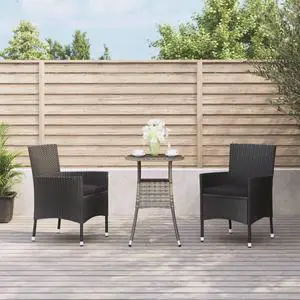 vidaXL Patio Bistro Set with Cushions Furniture 3 Piece Black Poly Rattan
