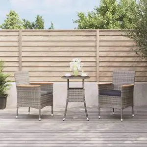 vidaXL Patio Bistro Set with Cushions Outdoor Furniture 3 Piece Gray Poly Rattan