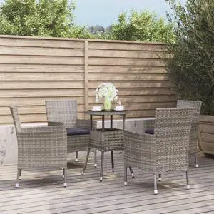 vidaXL Patio Bistro Set with Cushions Outdoor Furniture 5 Piece Gray Poly Rattan