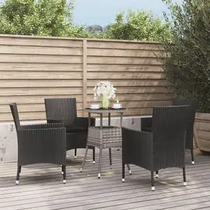vidaXL Patio Bistro Set with Cushions Furniture 5 Piece Black Poly Rattan