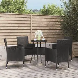 vidaXL Patio Bistro Set with Cushions Furniture 5 Piece Black Poly Rattan