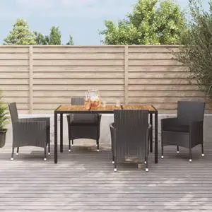 vidaXL Patio Dining Set with Cushions Furniture 5 Piece Black Poly Rattan