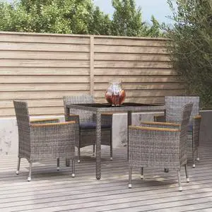 vidaXL Patio Dining Set with Cushions Outdoor Furniture 5 Piece Gray Poly Rattan