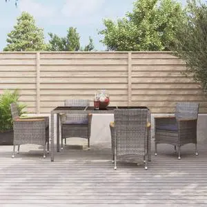 vidaXL Patio Dining Set with Cushions Outdoor Furniture 5 Piece Gray Poly Rattan