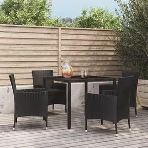 vidaXL Patio Dining Set with Cushions Furniture 5 Piece Black Poly Rattan