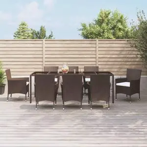 vidaXL Patio Dining Set with Cushions Furniture 9 Piece Brown Poly Rattan vidaXL Patio Dining Set with Cushions Furniture 9 Piece Brown Poly Rattan